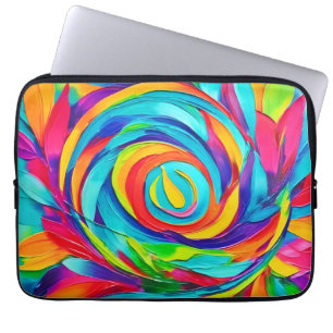 Vibrant Psychedelic Floral Spiral Painting  Laptop Sleeve