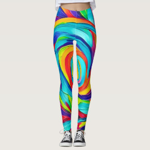 Vibrant Psychedelic Floral Spiral Painting  Leggings