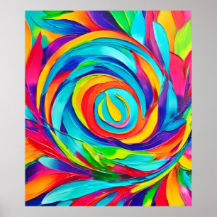 Vibrant Psychedelic Floral Spiral Painting  Poster