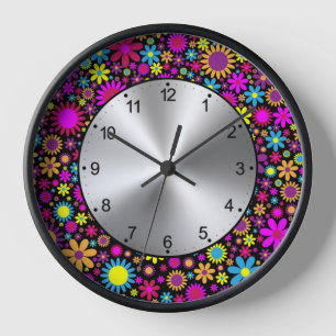 Vibrant Psychedelic Flowers in Bloom-67566 Clock