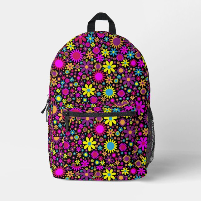 Vibrant Psychedelic Flowers in Bloom-67566 Printed Backpack (Front)