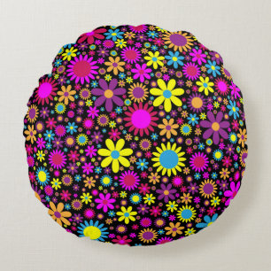 Vibrant Psychedelic Flowers in Bloom-67566 Round Cushion