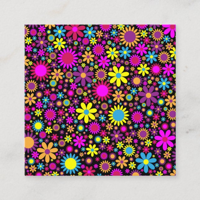 Vibrant Psychedelic Flowers in Bloom-67566 Square Business Card (Front)