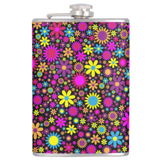 Vibrant Psychedelic Flowers in Bloom Hip Flask
