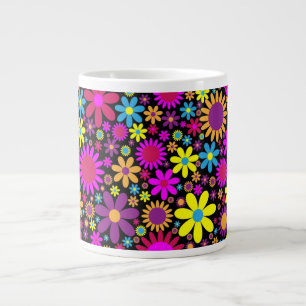 Vibrant Psychedelic Flowers in Bloom Large Coffee Mug