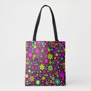 Vibrant Psychedelic Flowers in Bloom Tote Bag