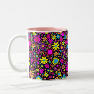 Vibrant Psychedelic Flowers in Bloom Two-Tone Coffee Mug