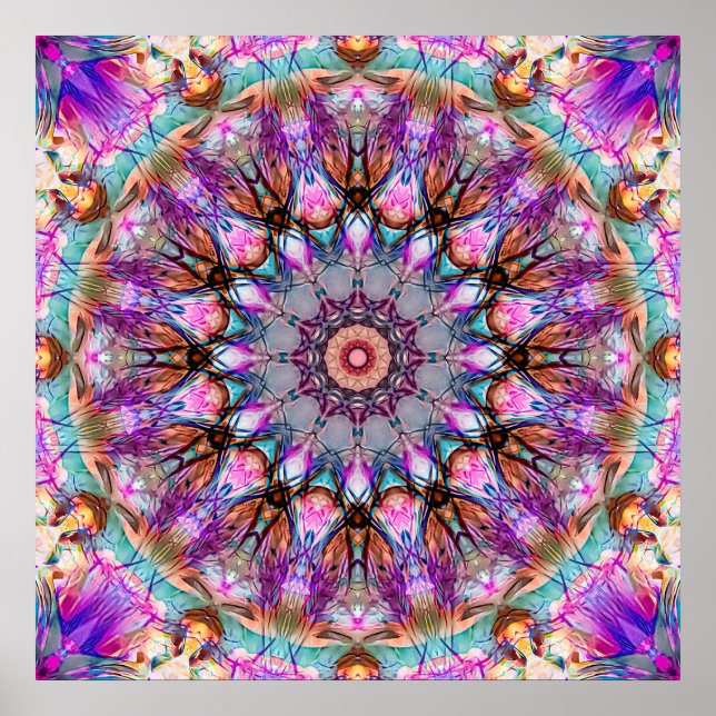 Vibrant Psychedelic Kaleidoscope Mandala Poster (Front)