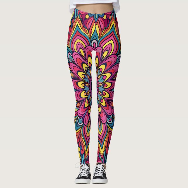 Vibrant Psychedelic Pattern Leggings (Front)