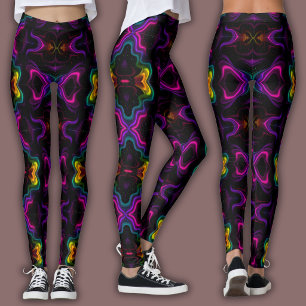 Vibrant Psychedelic Pattern   Neon Kaleidoscope Leggings
