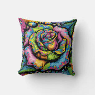 Vibrant Psychedelic Rose - Burst of Colour Cushion