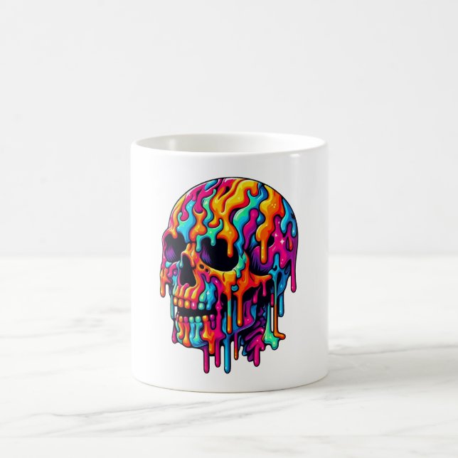 Vibrant Psychedelic Skull Coffee Mug (Center)