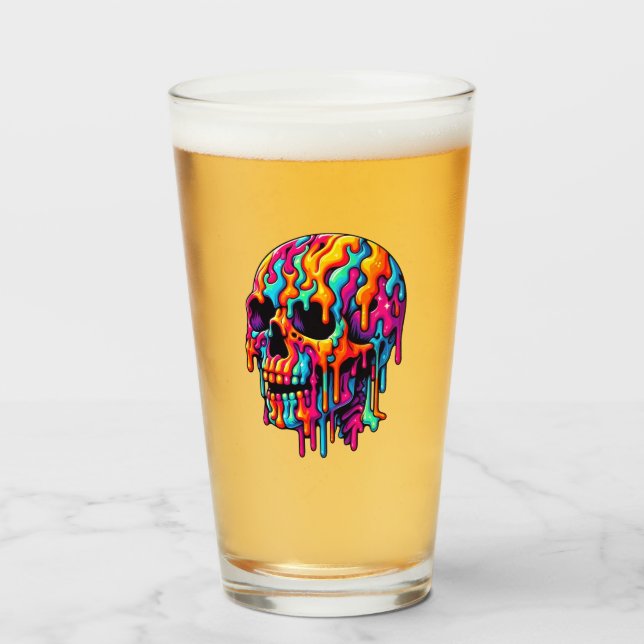 Vibrant Psychedelic Skull Glass (Front Filled)