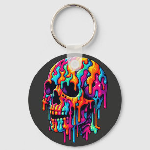 Vibrant Psychedelic Skull Key Ring