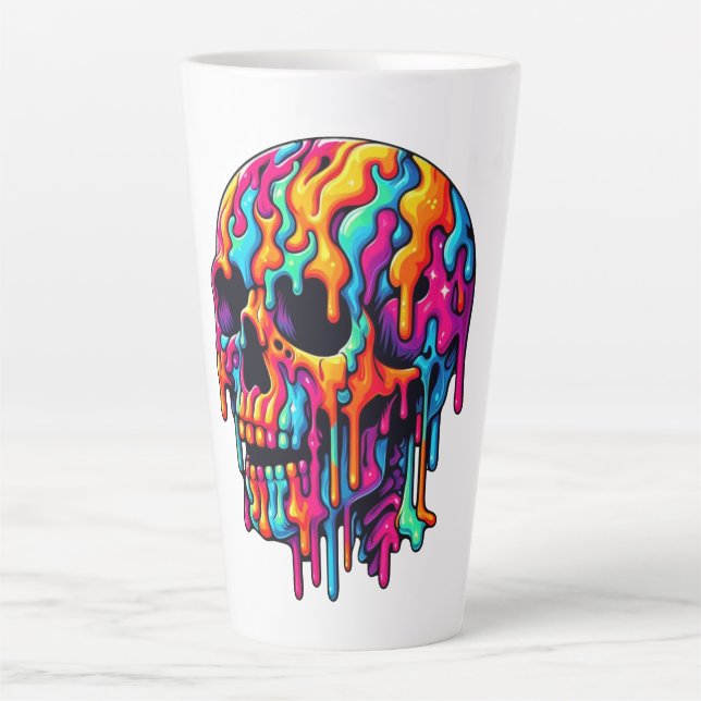 Vibrant Psychedelic Skull Latte Mug (Front)