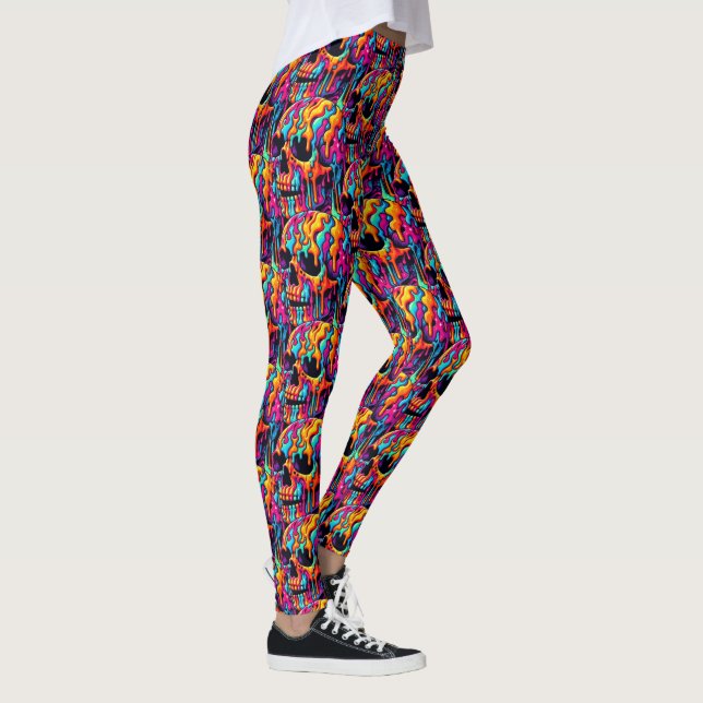 Vibrant Psychedelic Skull Leggings (Right)