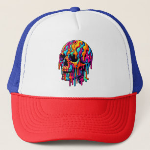 Vibrant Psychedelic Skull Trucker Hat