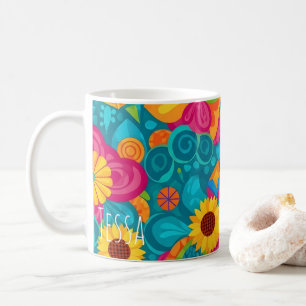 Vibrant Psychedelic Sunflower Retro 70s Pop Art Coffee Mug