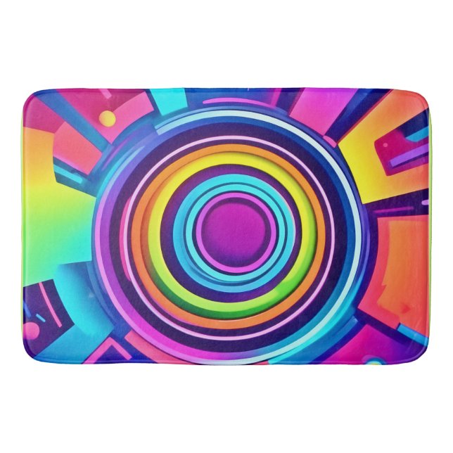 Vibrant Psychedelic Vortex Art Bath Mat (Front)
