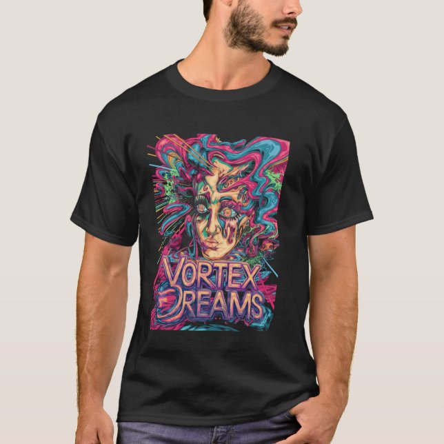 Vibrant Psychedelic Vortex Dreams Trippy Face Surr T-Shirt (Front)