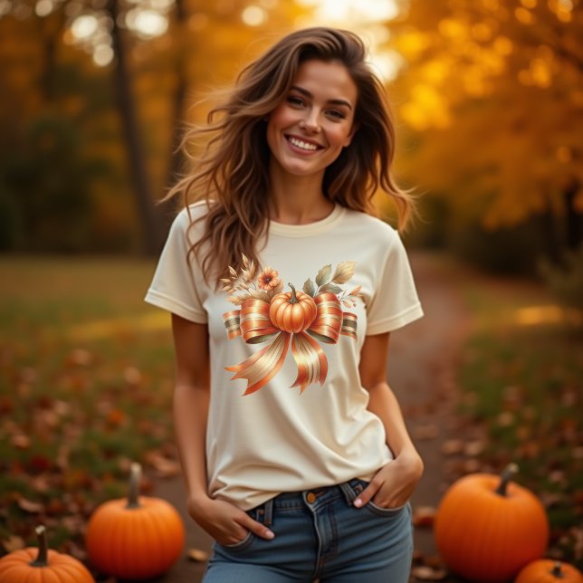 Vibrant Pumpkin Bow Thanksgiving Tshirt (Creator Uploaded)