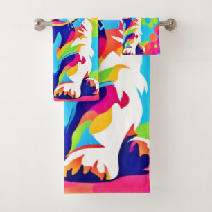 Vibrant Puppy Art Bath Towel Set