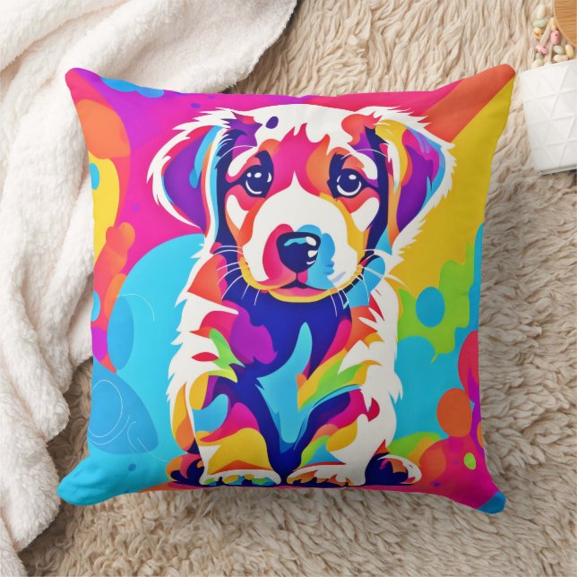 Vibrant Puppy Art Cushion (Blanket)