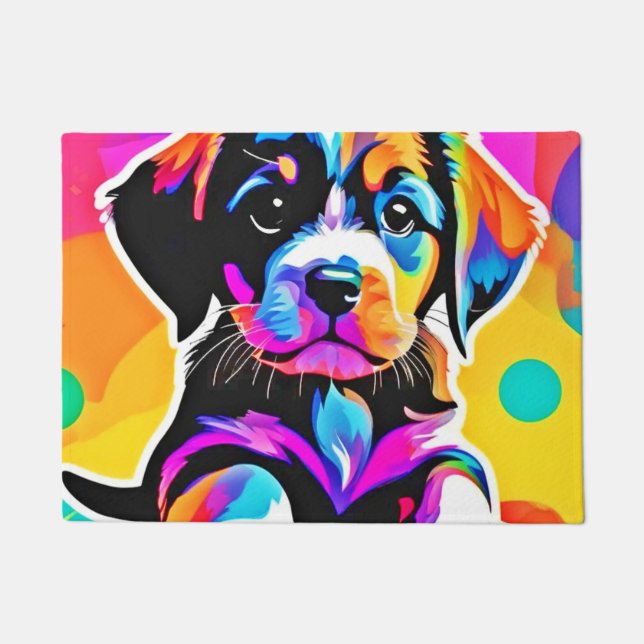 Vibrant Puppy Artwork Doormat (Front)