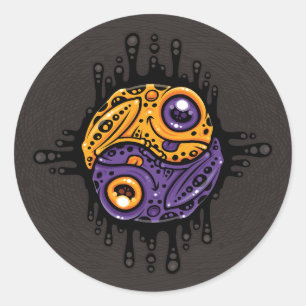 Vibrant Purple and Gold Poison Dart Frog Yin Yang Classic Round Sticker