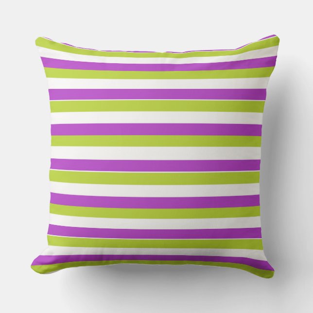 Vibrant Purple and Lime Green Stripe Pattern Cushion (Front)