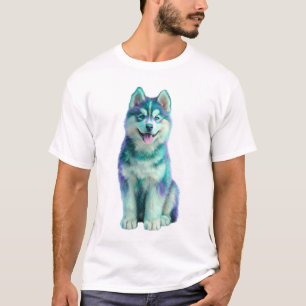 Vibrant Purple and Teal Husky Men T-Shirt