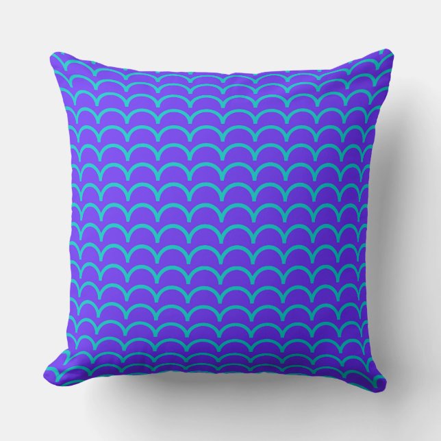 Vibrant Purple and Turquoise Scallop Pattern Cushion (Front)