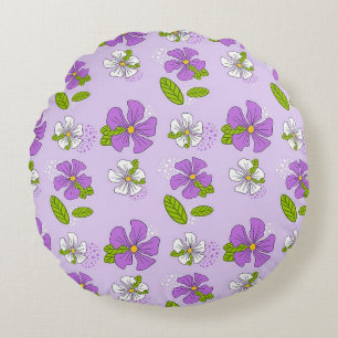 Vibrant Purple and White Flowers Round Cushion