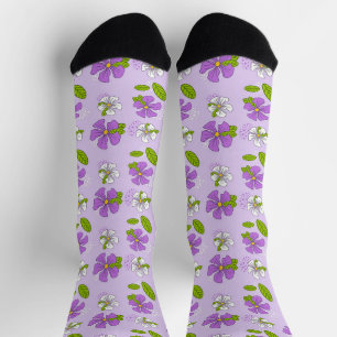 Vibrant Purple and White Flowers Socks