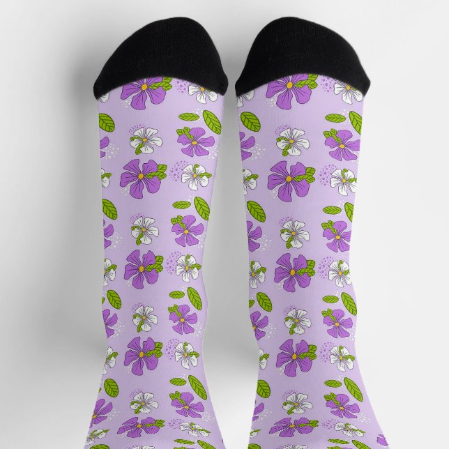 Vibrant Purple and White Flowers Socks (Top)