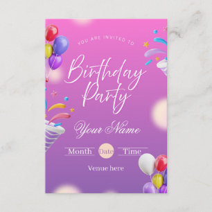 Vibrant Purple & Balloons Birthday Party Invitation