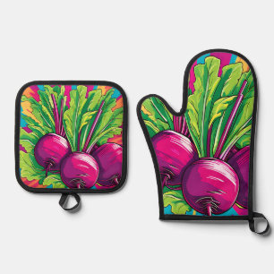 Vibrant Purple Beets Pop Art Oven Mitt & Pot Holder Set