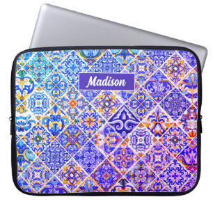 Vibrant Purple Blue Talavera Mediterranean Tile Laptop Sleeve