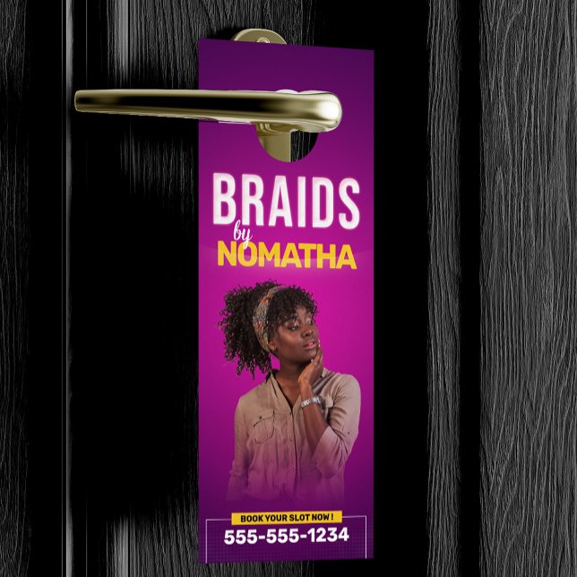 Vibrant Purple Braids & Wigs Hair Braiding Salon Door Hanger (Creator Uploaded)