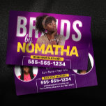 Vibrant Purple Braids & Wigs Hair Braiding Salon Flyer<br><div class="desc">Promote your braiding expertise with this stylish and customisable flyer template! Showcase your services, from box braids and knotless braids to wig making and styling, on the front. The back features a bold design perfect for highlighting your brand. Easily edit the text, photos, and fonts to match your unique style....</div>