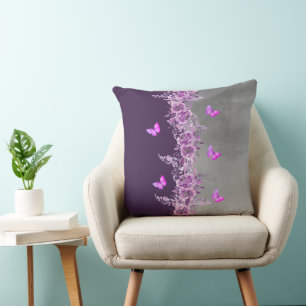 Vibrant Purple Butterfly Garden Pillow