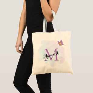 Vibrant Purple Butterfly Personalised Monogram Tote Bag