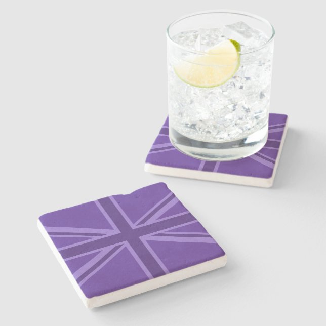 Vibrant Purple Colour Union Jack Stone Coaster (Side)