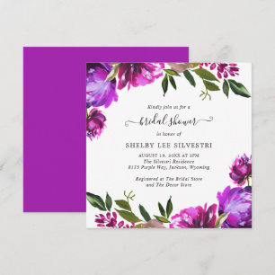 Vibrant Purple Floral Elegant Bridal Shower Invitation