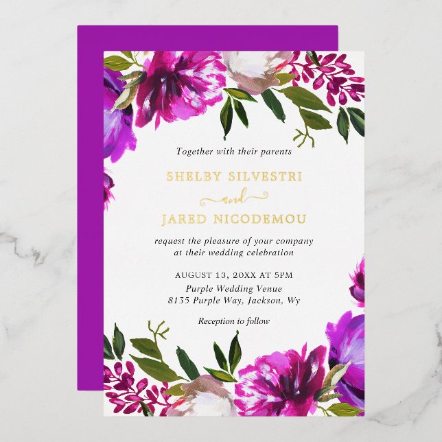 Vibrant Purple Floral Elegant Wedding (Front/Back)