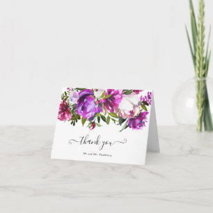 Vibrant Purple Floral Elegant Wedding Thank You Card