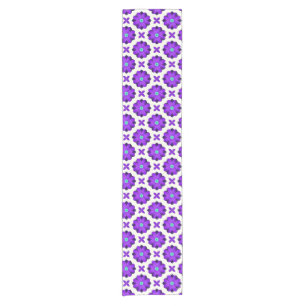 Vibrant Purple Flowers and Leaf Motifs Short Table Runner