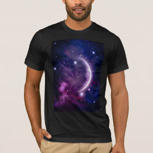 Vibrant Purple Galaxy Crescent Moon Celestial T-Shirt