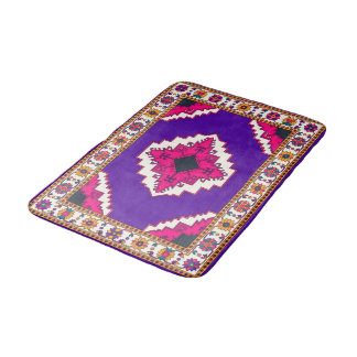 Vibrant Purple Geometric Boho Folk Art Pattern Bath Mat