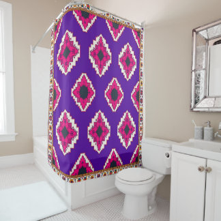 Vibrant Purple Geometric Boho Folk Art Pattern Shower Curtain
